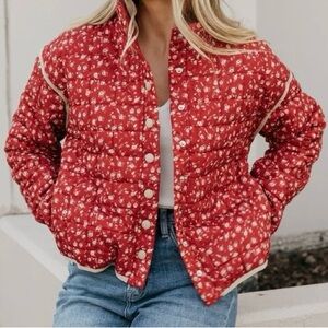 BaeVely Red & White Floral Quilted Jacket, Sz. Medium